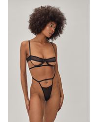 Nasty Gal Mesh Cut Out Underwire Lingerie Set - Black