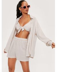 Nasty Gal 3 Pc Beach Cover Up Shirt And Shorts Set - Multicolour
