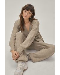 Nasty Gal Recycled Knitted Ribbed Sweatpants - Natural