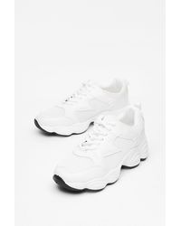 Nasty Gal Faux Leather Chunky Lace Up Sneakers - White