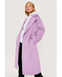 Nasty Gal Petite Double Breasted Wool Look Belted Coat - Purple