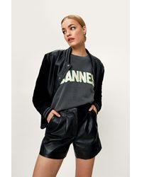 Nasty Gal Real Leather Pleated High Waisted Tailored Shorts - Black