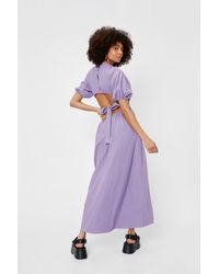 Nasty Gal Linen Cut Out Open Back Midi Dress - Purple