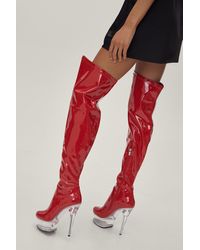 Nasty Gal Patent Thigh High Dancer Boots - Red