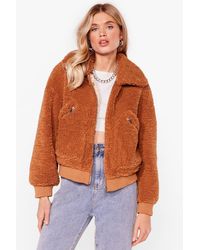 Nasty Gal Zip Through Faux Fur Teddy Bomber - Multicolour