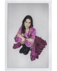 Nasty Gal Satin Wrap Long Sleeve Maxi Dress - Purple