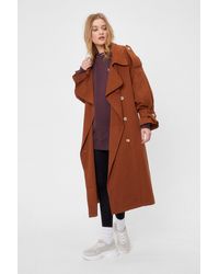 Nasty Gal Trench Oversize Ceinturé À Boutons Effet Écaille De Torute Rien N'Est Over - Marron