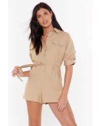Nasty Gal "no Reason To Tie Belted Utility Romper" - Natural