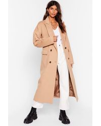 Nasty Gal Faux Wool Smart Longline Coat - Natural