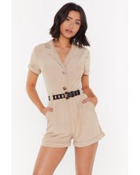 Nasty Gal Nobody's Business Tailored Button-down Romper - Natural