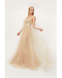 Nasty Gal Sequin Embellished Strappy Tulle Maxi Dress - Natural