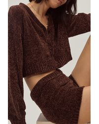 Nasty Gal Chenille Chunky Cardigan And Shorts Lounge Set - Brown