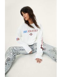 Nasty Gal Go Faster Graphic Long Sleeve T-shirt - White