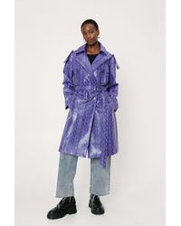 Nasty Gal Snakeskin Faux Leather Oversized Belted Trench Coat - Purple