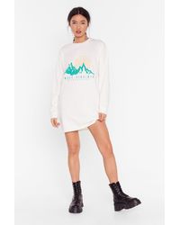 Nasty Gal "take Me Home Virginia Graphic Sweatshirt Dress" - Natural