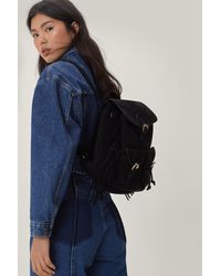 Nasty Gal - Faux Suede Fringed Backpack - Lyst