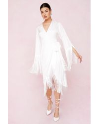 Nasty Gal Wrap Fringe Detail Midi Dress - White