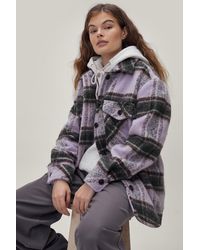 Nasty Gal Oversized Check Button Down Shacket - Purple