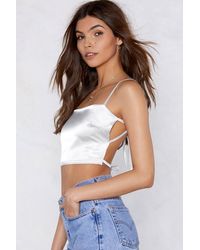 Nasty Gal Backless Strappy Satin Crop Top - Metallic