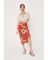 Nasty Gal Paisley Chiffon Ruched Front Midi Skirt - Red