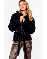 Nasty Gal Keep In Touch Belted Faux Fur Jacket - Black