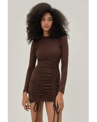 Nasty Gal Chocolate Slinky Long Sleeve Bodycon Dress - Brown