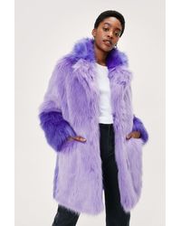 Nasty Gal Ombre Faux Fur Two Tone Coat - Purple
