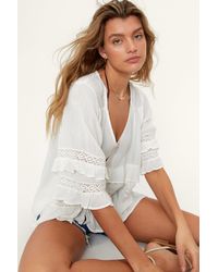 Nasty Gal Crochet Lace And Ruffle Beach Cover Up - White