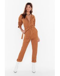 Nasty Gal All Work No Play Relaxed Denim Boilersuit - Brown