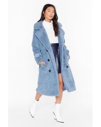Nasty Gal Are You Teddy Fur It Faux Shearling Longline Coat - Blue