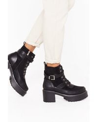 mixed check block heel cleated biker boot
