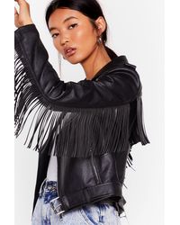 Fringed Faux Leather Shirt Jacket 