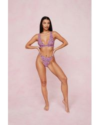 Nasty Gal Polka Dot Ruffle High Leg Bikini Set - Purple