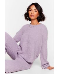 Nasty Gal Luxe Good To Me Fluffy Knit Wide-leg Lounge Set - Purple