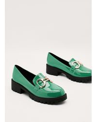 Nasty Gal Patent Faux Leather Chunky Buckle Loafers - Green