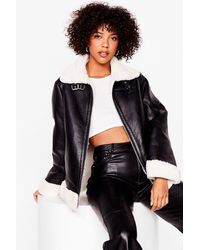 Nasty Gal One Week Aviator Faux Leather Oversized Jacket - Black