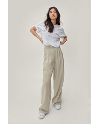Nasty Gal Marled Pleated Front Wide Leg Trousers - Natural
