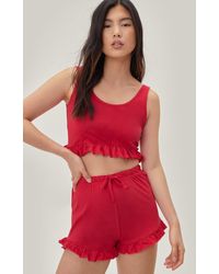 Nasty Gal Jersey Ruffle Cami And Short Set - Red