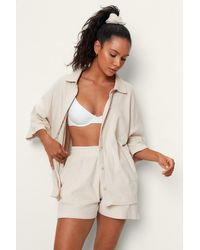 Nasty Gal Towelling Shirt And Short 4 Piece Cover Up Set - Natural