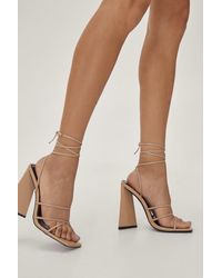 Nasty Gal Strappy Faux Leather Flare Block Heels - Natural