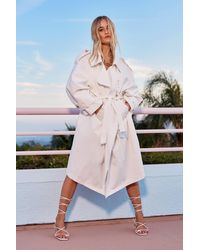Nasty Gal Trench Oversize Ceinturé À Double Boutonnage - Blanc