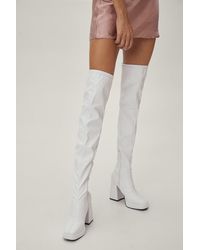 Nasty Gal Faux Leather Thigh High Platform Boots - White
