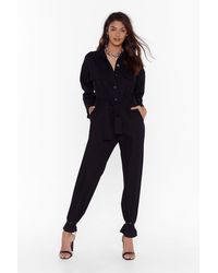 Nasty Gal "get To Work Denim Tie Waist Boilersuit" - Black