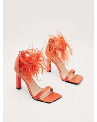 Nasty Gal Faux Leather Lizard Feather Strappy Heels - Orange