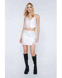 Nasty Gal Mini Cracked Real Leather Skirt - White