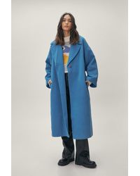 Nasty Gal Wool Look Oversized Long Sleeve Coat - Blue