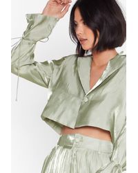 Nasty Gal Wine And Shine Satin Cropped Blazer - Green
