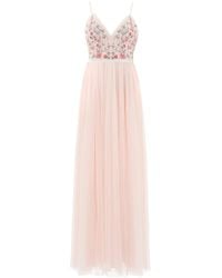 needle & thread embroidered bodice cami strap midi dress