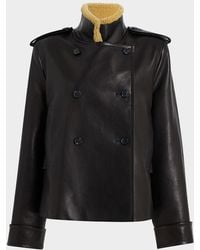 KHAITE - Dean Leather Double-Breasted Jacket With Lamb Shearling Collar - Lyst