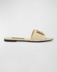 Dolce & Gabbana - Raffia Dg Medallion Flat Slide Sandals - Lyst